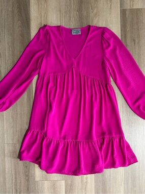 Women’s Dress Bright Fuchsia Long-Sleeve Tiered